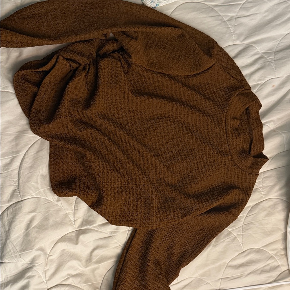 Brown Textured Long Sleeve crop